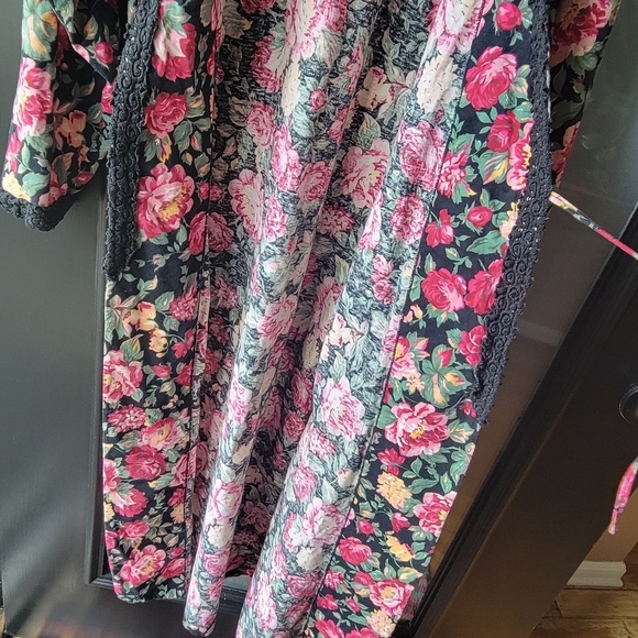 Vintage Robe Floral Print Victoria's Secret Cotton Belt P/S Long Wrap Pockets - Picture 12 of 16